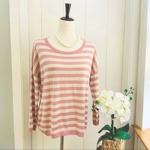 LOFT Pink Beige Stripe Lightweight Shimmer Sweater